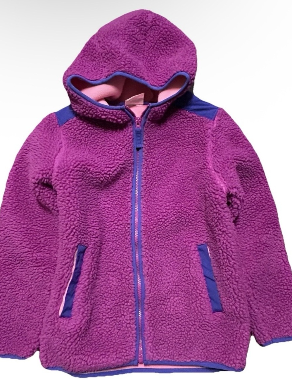 Girls Hanna Andersson Purple Sherpa Full Zip Jacket Hood Size 140 10